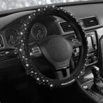 Skechers Women’s Bling Steering Wheel Cover, Velvet with Sparkly Crystal Rhinestones, Stylish Car Interior Gift, Universal Fit 14" 1/2-15" for Cars, SUVs, Trucks, Black Diamond