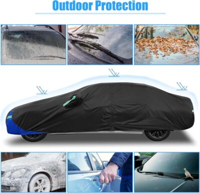 X AUTOHAUX 3L Car Cover Waterproof Snowproof All Weather for Car Outdoor Full Car Cover Rain Sun Protection Universal Fit for Sedan 178"-185" - Image 2