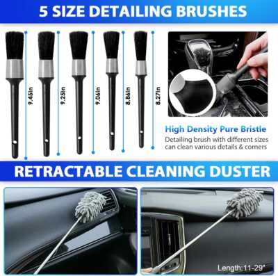 THINKWORK Car Cleaning Kit, Car Detailing Kit Interior Cleaner with High Power Handheld Vacuum, 10Pcs Detailing Brush and Storage Bag, Gray Auto Interior Cleaning Kit for Men - Image 4
