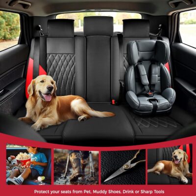 FREESOO Black Red Car Seat Covers Full Set - Faux Nappa Leather Seat Covers for Cars, Breathable Waterproof Front Seats with Lumbar Support and Rear Seat Cover, Fit for Automotive Sedans SUVs Pickups - Image 7