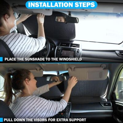 Car Windshield Sun Shade Foldable | Front Windshield Shade for Sun, Heat and UV Rays | Sunshade for Car Front Window and Interior Sun Protection | Medium (28 x 31 inches) - Image 7