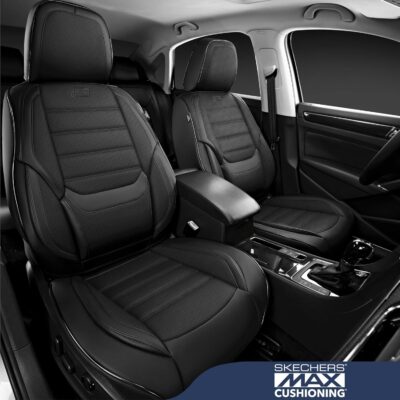 Skechers MAX Cushioning Seat Covers,Memory Foam Leather Car Seat Covers,Waterproof Car Seat Protector Front Seats,Car Seat Cushion Airbag Automotive Universal Fit for Most Cars,Vans,Trucks,SUV,Black - Image 3