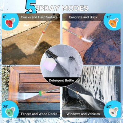 Pressure Cleaner 5000 PSI Adjustable Pressure, Power Cleaners Powered with 33ft Pressure Hose, 4 Nozzles and 500ml Foam Cannon, Cleaner Machine for Home, Car, Blue - Image 6