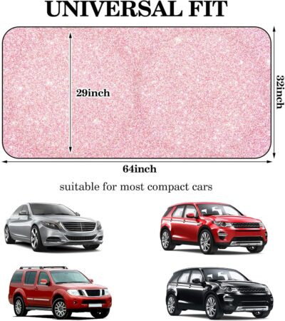 Windshield Sun Shade Foldable Car Front Window Covers for Car Accessories Sun Heat UV Rays Visor Protector Protection for Universal Cars SUV Truck(Pink Sequins) - Image 5