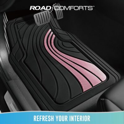 Road Comforts Car Floor Mats Full Set – Front & Rear Car Floor Mats with Aluminum Design, Anti-Slip Backing, All-Weather Protection, Trim-to-Fit Car Mats for Most Sedans, SUVs & Vans - Pink - Image 2