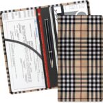 Leather Car Registration and Insurance Card Holder, Cute Car Accessories Vehicle Glove Box Car Organizer for Documents, Cards, License Luxury Brown Plaid