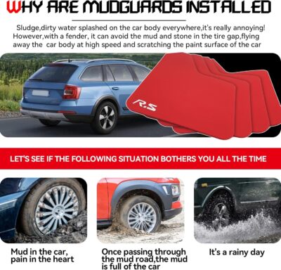 XUKEY 4pcs Red Universal Mudflaps for Car Pickup SUV Van Truck Front Rear Mud Flaps Splash Guards Mudguards with Hardware - Image 6