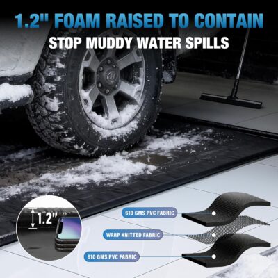 7’9" x16’ Garage Floor Mat for Under Car, Heavy Duty 610g PVC Waterproof Containment Mat with Raised Edges, Garage Car Mat for Cars SUVs and Trucks, Easy Clean Floor Protection - Image 3