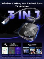 3-in-1 Wireless CarPlay Adapter 2026, Android Auto & Car Play Converter with HDMI Input for Fire TV Stick, Screen Mirroring & Streaming for Netflix/YouTube, Metal&Glass Case, Fit for 2016+ Cars -Black - Image 2