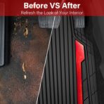 CAR PASS Heavy Duty Rubber Car Mats Metallic, Aluminum Film All Weather Floor Mats Waterproof Universal Trim to Fit Automotive SUV Sedan Van 4 Piece Anodized Deep Dish Two-Tone Sporty Black Red Chrome - Image 6
