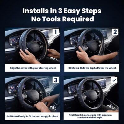 Carbon Fiber Steering Wheel Cover – 15 Inch Universal Fit for Cars & SUVs – Anti-Slip Grip, Breathable Leather Texture, Sporty Carbon Fiber Look – Premium Car Interior Accessories – Black - Image 8