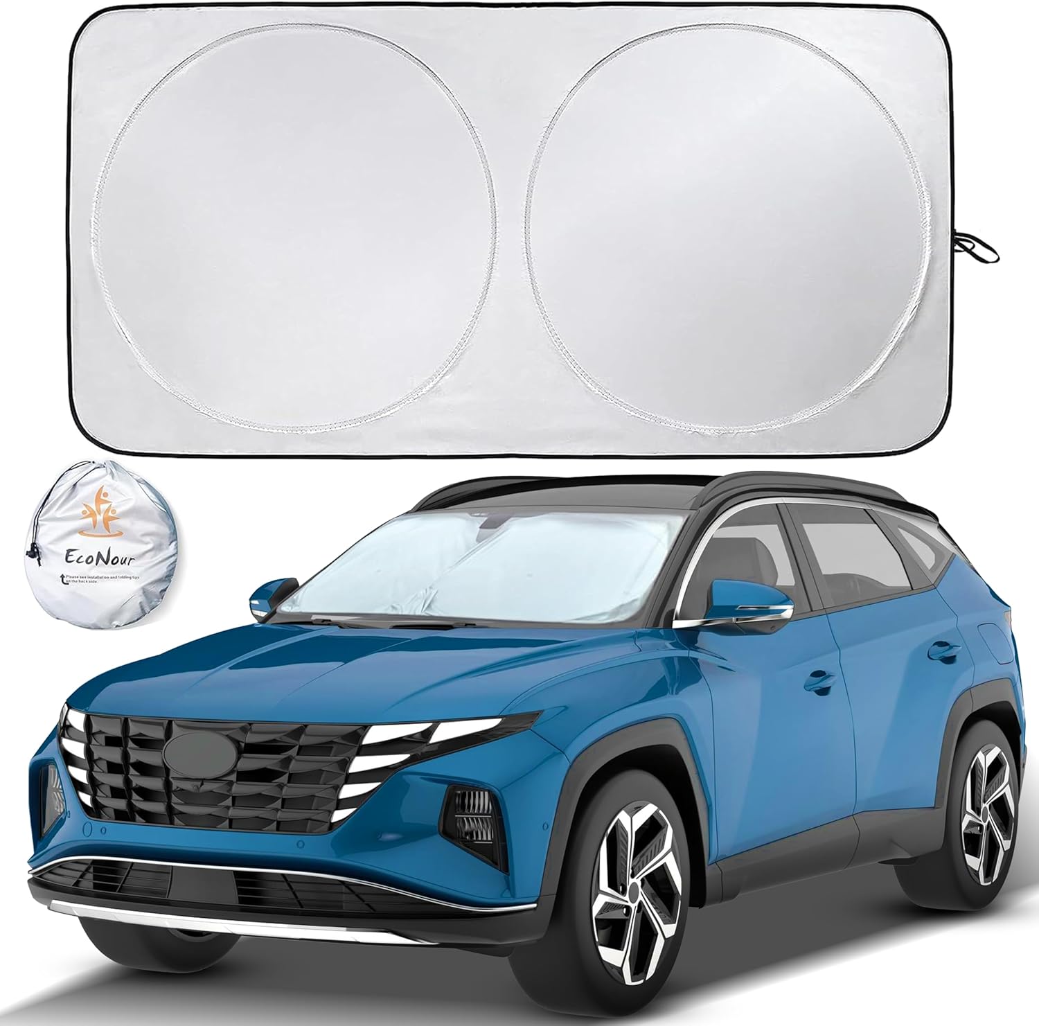 81oaLprV15L._AC_SL1500_.jpg EcoNour Car Front Windshield Sun Shade for Car | SUV Accessories for Maximum Sun and Heat Protection | UV-Blocking Windshield Dash Cover & Sun Visor for Cooler Interior | Large (64 x 34 Inches) - Image 1