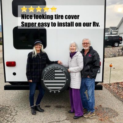 Black Spare Tire Wheel Cover with American US Flag PVC Leather Waterproof Dust-Proof Universal Fit for Jeep, Trailer, RV, SUV, Camper and Van (14 Inch) - Image 5