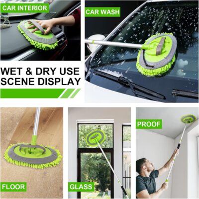 Ordenado 62" Car Wash Brush Kit Mitt Mop Sponge with Long Handle Chenille Microfiber Car Cleaning Brush Kit Supplies Car Washing Mop Kit Car Care Kit of Scratch-Free Replacement Head for Car RV Truck - Image 5