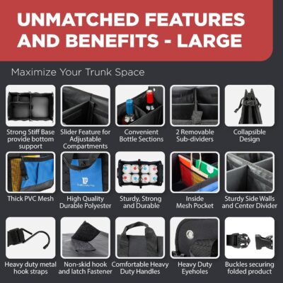 TRUNKCRATEPRO Car Trunk Organizers | Trunk Organizer, Car Storage Organizer - Premium Compartments Collapsible Portable car trunk organizers and storage for SUV (Large Capacity) - Image 3