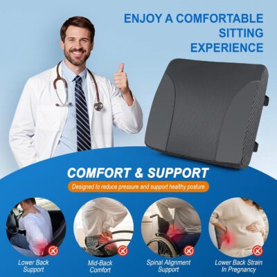 Lumbar Support Pillow for Car: Ergonomic Memory Foam Lumbar Pillow for Long Drives, Lower Back Support for Pain Relief, Dual Adjustable Straps, Back Cushion for Car Seat, Office Chair - Black - Image 4