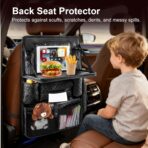 Car Seat Organizer with Foldable Table Tray - 11 Storage Pockets PU Leather Backseat Organizer with Tablet Holder, Seat Back Protector Kick Mat for Kids Family Road Trip Accessories (Black) - Image 5