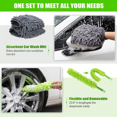 62'' Car Wash Brush with Long Handle Car Wash Mop Mitt Chenille Car Cleaning Kits Windshield Window Squeegee Car Duster Microfiber Towel Gloves for Cars RV SUV Truck 11PCS - Image 6