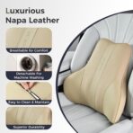Coverado Lumbar Support Pillow for Car, Ergonomic Memory Foam Back Pillow for Office Chair, Back Cushion for Back Pain Relief, PU Leather Car Lumbar Support for Driving Seat - Beige - Image 5
