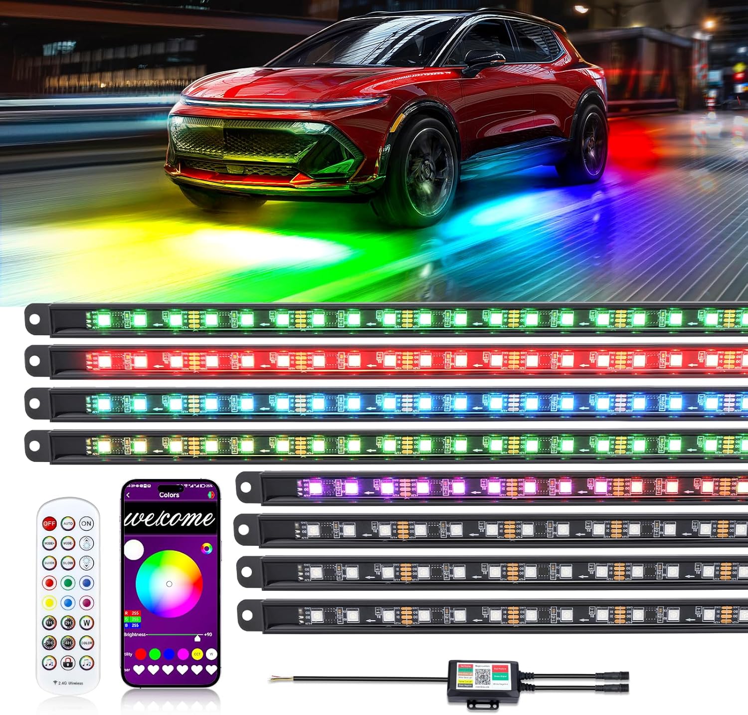 81pDGwslonL._AC_SL1500_.jpg 8PCS Car Underglow Light Bar Kit - Wireless App & Remote Control Dreamcolor Chasing Lights, Aluminum Exterior Underbody Multicolor Soundsync Neon Light Strip for Car Truck RV - Image 1