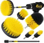 Holikme 6Pack Drill Brush Power Scrubber Cleaning Brush Extended Long Attachment Set All Purpose Drill Scrub Brushes Kit for Grout, Floor, Tub, Bathroom and Kitchen Surface,Scratch Brushes（Yellow）