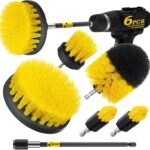 Holikme 6Pack Drill Brush Power Scrubber Cleaning Brush Extended Long Attachment Set All Purpose Drill Scrub Brushes Kit for Grout, Floor, Tub, Bathroom and Kitchen Surface,Scratch Brushes（Yellow）