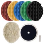 TCP Global Professional 6 Pad Buffing and Polishing Kit with 5 Waffle Foam Pads and 1 Wool Grip Pad for Car Detailing - Complete 8 inch Polisher Buffing Pads Set with 5/8 inch Threaded Backing Plate