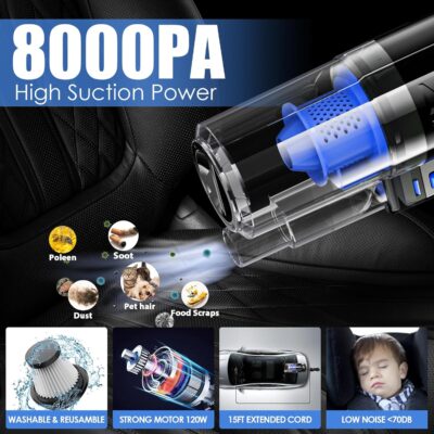 Viewsun Car Cleaning Kit, Car Interior Detailing Kit with High Power Handheld Vacuum, Detailing Brush Set, Windshield Cleaner, Cleaning Gel, Complete Auto Accessories for Men, Women - Image 2