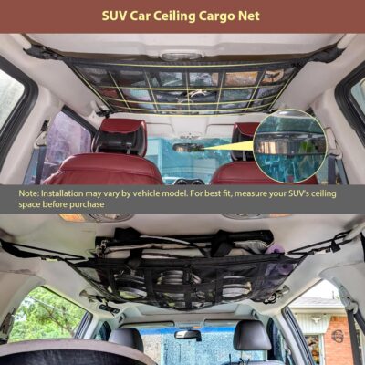 Kaskawise Upgrade Car Ceiling Cargo Net Pocket,31.5"x21.6" Double-Layer Car Roof Storage Organizer,Overhead Net for Truck,SUV & Van Camping,Travel Road Trips,Van Life Essentials - Image 2