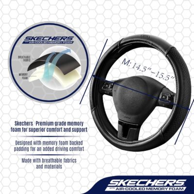 Skechers Air-Cooled Steering Wheel Cover,Leather Car Steering Wheel Cover Universal Fit 14" 1/2-15" Car Wheel Protector for Men Women Fit Suvs,Vans,Sedans,Car,Trucks,Black - Image 4