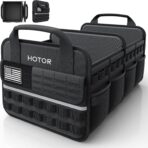 HOTOR Tactical Car Trunk Organizer - Foldable Trunk Organizer for SUV with Front MOLLE Pocket & Reflective Strips, Essential Car Accessories for Tools & Outdoor Storage, 12.8" x 21.7" x 11.0", Black