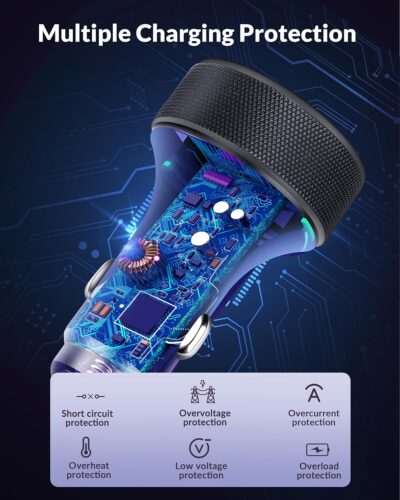 Car Charger USB C, 4-Port 90W Super Fast Charging Car Phone Charger Accessories Dual USB-C & USB-A Cargador Carro Cigarette Lighter Adapter for iPhone 17 16 15 14 13 12, iPad, Galaxy, Tablet, Android - Image 7