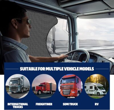 2Pcs Semi Truck Side Window Sun Shades with Suction Cups, UV Protection Semi Truck Curtains for Freightliner Cascadia Interior Accessories 23.6x21.6 Inch - Image 3