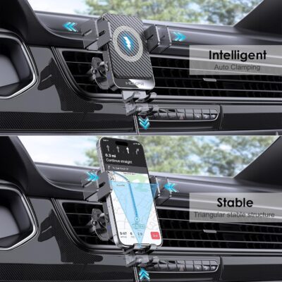 Wireless Car Charger, MOKPR 15W Fast Charging Auto-Clamping Car Charger Phone Mount Air Vent Cell Phone Holder Compatible iPhone 16/15/14/13/13 Pro/12 pro/12/11, Samsung Galaxy S23/S22/S21/S20, etc - Image 3