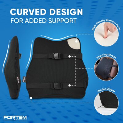 FORTEM Car Seat Cushion and Back Support Pillow, Memory Foam Car Wedge Cushion, Comfort Back Rest and Lumbar Support for Driving, Non Slip Seat Pad, Adjustable Straps, Washable Cover - Image 5