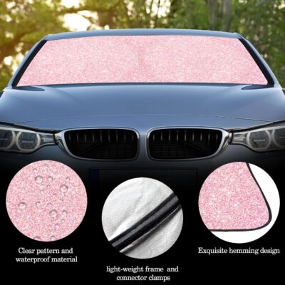 Windshield Sun Shade Foldable Car Front Window Covers for Car Accessories Sun Heat UV Rays Visor Protector Protection for Universal Cars SUV Truck(Pink Sequins) - Image 7