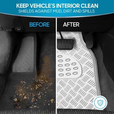 BDK Metallic Chrome Car Floor Mats All-Weather Universal Fit Automotive Floor Mats for Cars SUVs, Floor Mats for Trucks, Car Mats Full Set Front & Rear, Non-Slip Backing - Silver - Image 4