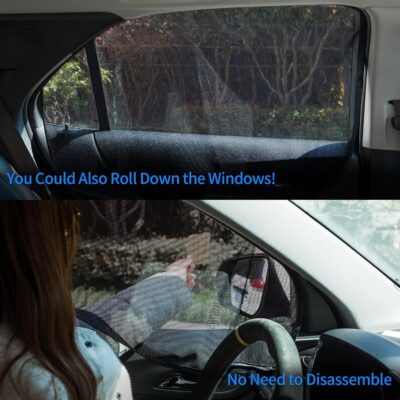 Aokway Car Side Window Sunshades, Driver Car Window Screen Mesh, Universal Fit for Camping and UV Protection (Black, Front Side 2pcs) - Image 7