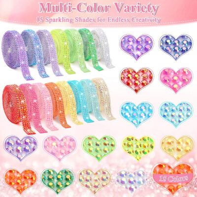 15 Yards Self Adhesive Rhinestone Strips, Rhinestone Ribbons Self Adhesive, Diamond Crystal Bedazzling Strips Glitter Bling Rhinestones Tape Stickers for Crafts, Fabric, Car, Shoes, Décor - Image 3