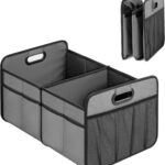 Simple Deluxe Car Trunk Organizer, 2 Compartments Collapsible Trunk Storage, Anti-slip Design, Made of Waterproof 600D Oxford Polyester, Suitable for SUV, Minivan, Truck, Standard Size, Grey