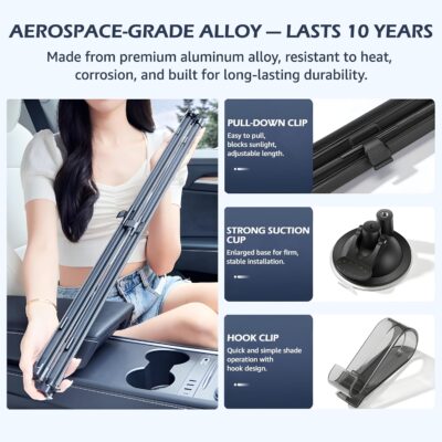 Automatic Retractable Windshield Sunshade – Strong Suction Cups, Premium Heat-Reflective Fabric, Adjustable 29.1–59.1 in, Fits Sedans, SUVs & MPVs, Tesla Model 3/Y - Image 2