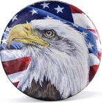 Spare Tire Cover, Wheel Cover with American Eagle US Flag PVC Leather Waterproof Dust-Proof Universal Fit for Jeep Trailer RV SUV Camper Vehicle (14 Inch)