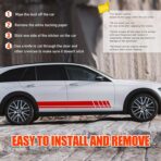 6PCS Car Hood Stripe Sticker, Vinyl Auto Body Side Rearview Mirror Decal, Sports Racing Stripe Graphic Decal Stickers, Universal Vehicle Exterior DIY Decoration Accessories (Red) - Image 4