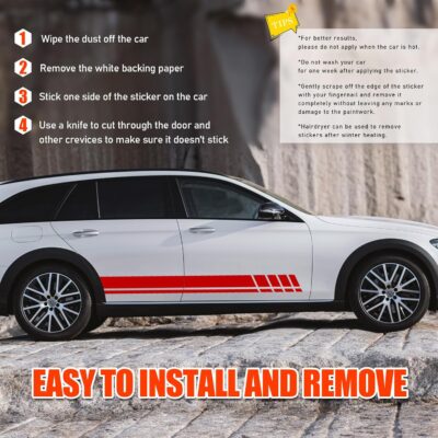 6PCS Car Hood Stripe Sticker, Vinyl Auto Body Side Rearview Mirror Decal, Sports Racing Stripe Graphic Decal Stickers, Universal Vehicle Exterior DIY Decoration Accessories (Red) - Image 4
