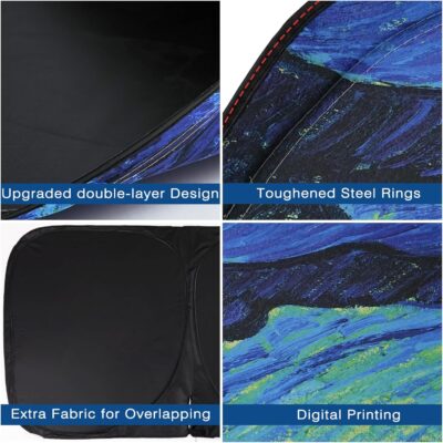 Windshield Sun Shade, Car Sun Shade Windshield Blocks UV Rays, Keep Car Interior Cool, Front Foldable Windshield Sunshade for Hatchback, Truck, SUV, MPV - Image 4