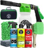 Wontolf CWK188 Car Wash Kit with Foam Gun, Car Wash Soap, Interior Detailer Cleaner, Wheel Cleaner, Car Care Cleaning Detailing Kit for Cars Trucks RVs SUVs Motorcycles (Works w/Garden Hose), 10 Items