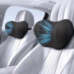2 Pack Car Headrest Pillow, Comfy Head Rest Pillow for Car, 100% Memory Foam Car Neck Pillow for Driving - Universal Fit Travel Car Pillow for Pain Relief While Driving(Comes with 2 Eye Masks)