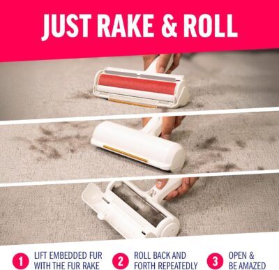 ChomChom Roller & Rake – Reusable Pet Hair Removal Roller with Rake Attachment for Cat & Dog Fur on Furniture, Couch, Carpet, Car, Rugs, Bedding & More– Portable, Eco-Friendly - Image 3