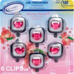 Air Jungles Honey Peach Scent Car Air Freshener Vent Clip, 6 Count Long Lasting Up to 180 days, Natural Essential Oil Car Fragrance for Women and Men, Odor Eliminator - 4ml Each