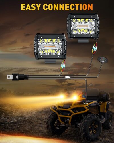 NAOEVO 4 Inch LED Pod Lights, White Amber LED Fog/Driving/Offroad Lights Strobe/Memory Mode and 2 Leads Wiring Harness, Cube Pods for Truck Boat ATV UTV, 2 Pcs (6 Modes) - Image 7
